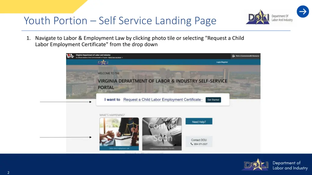 youth portion self service landing page