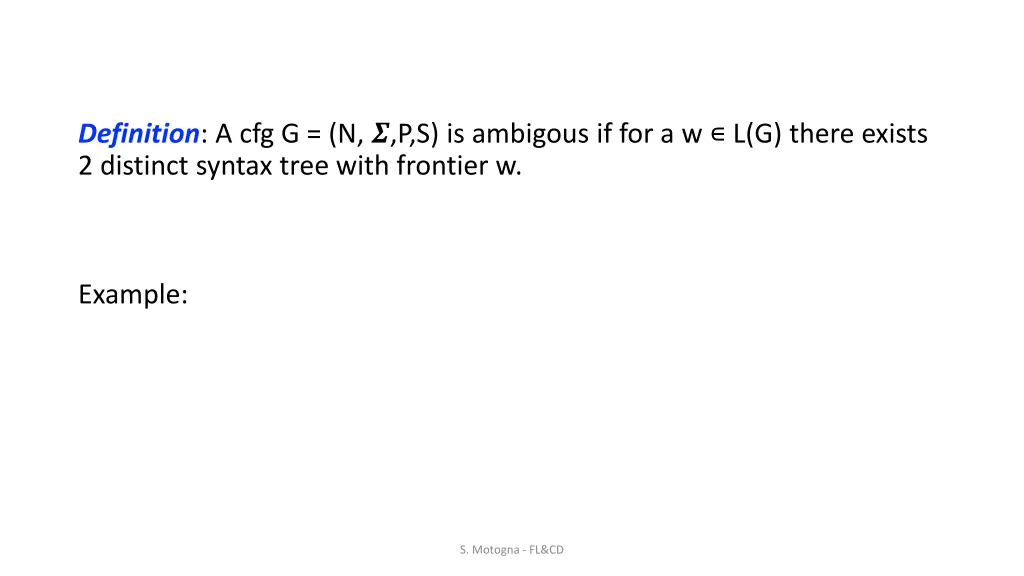 definition a cfg g n p s is ambigous