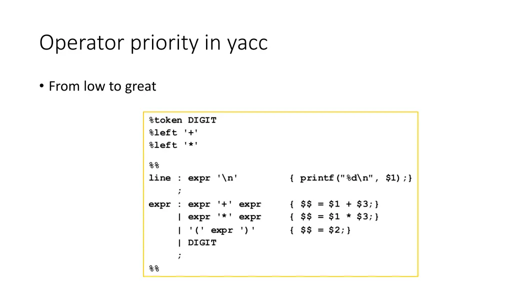 operator priority in yacc