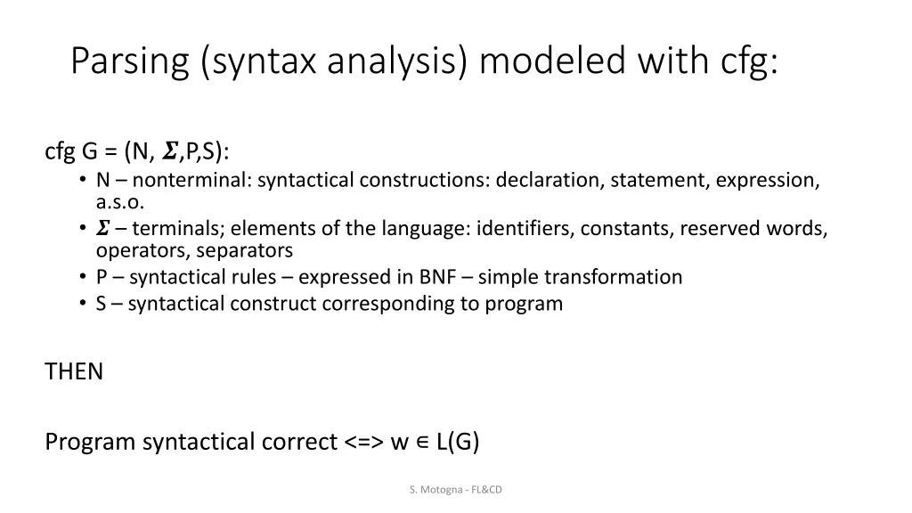 parsing syntax analysis modeled with cfg
