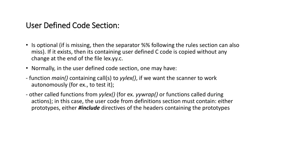 user defined code section user defined code