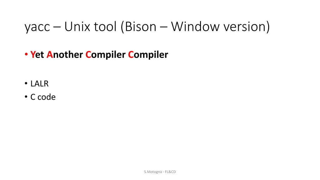 yacc unix tool bison window version