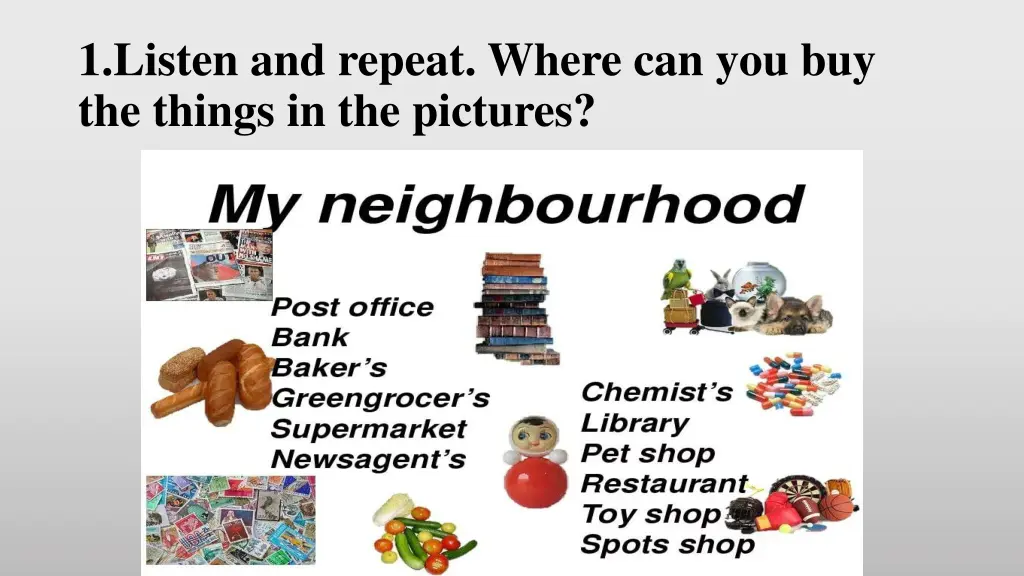 1 listen and repeat where can you buy the things