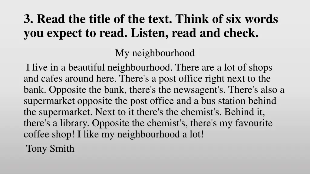 3 read the title of the text think of six words