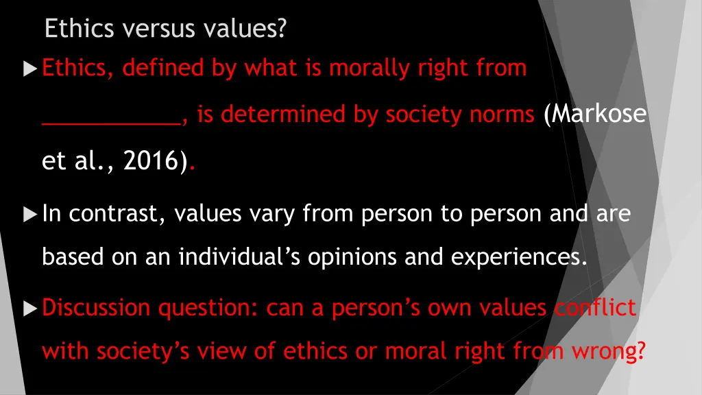 ethics versus values