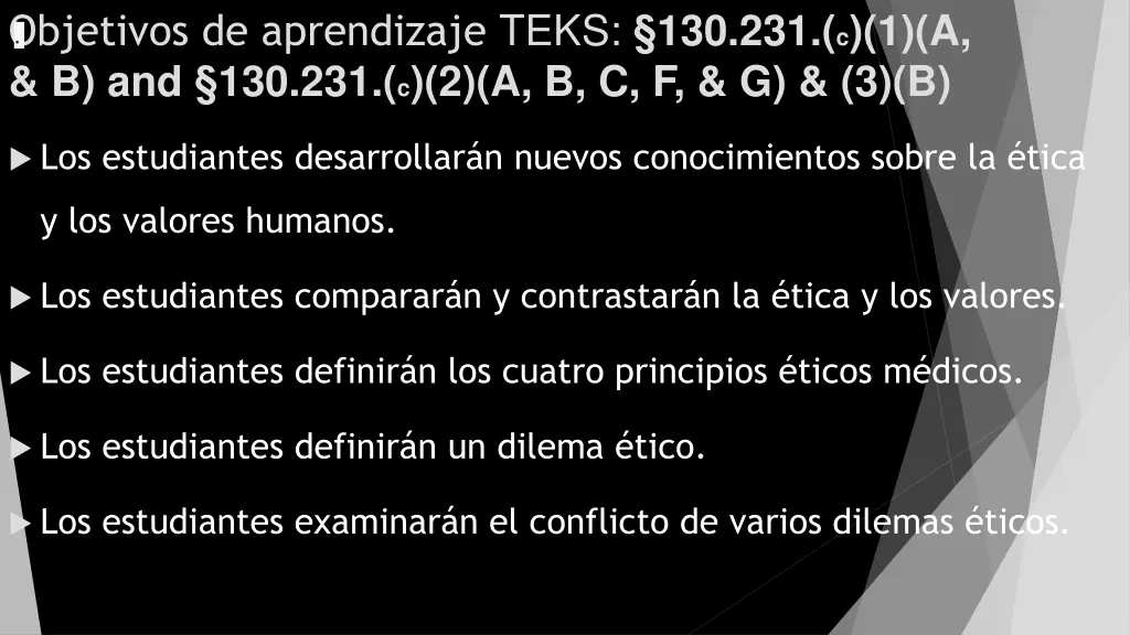 objetivos de aprendizaje teks