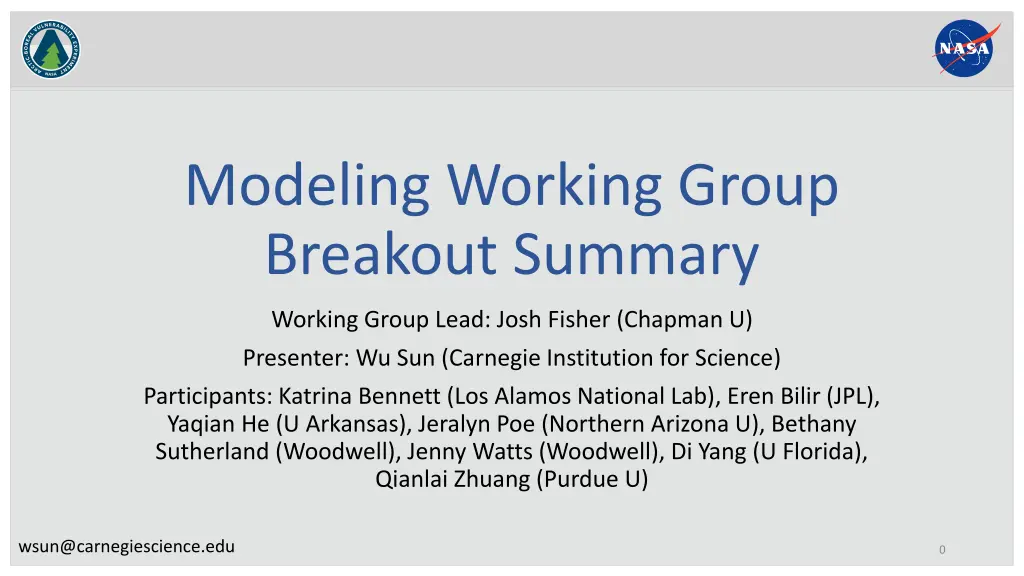 modeling working group breakout summary
