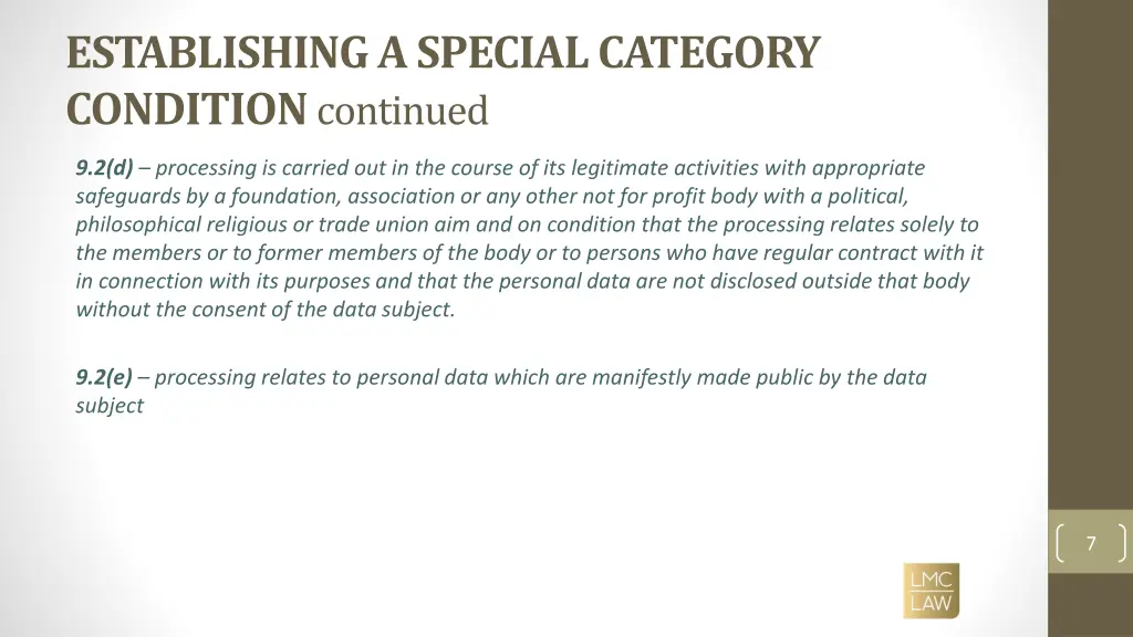 establishing a special category condition 1