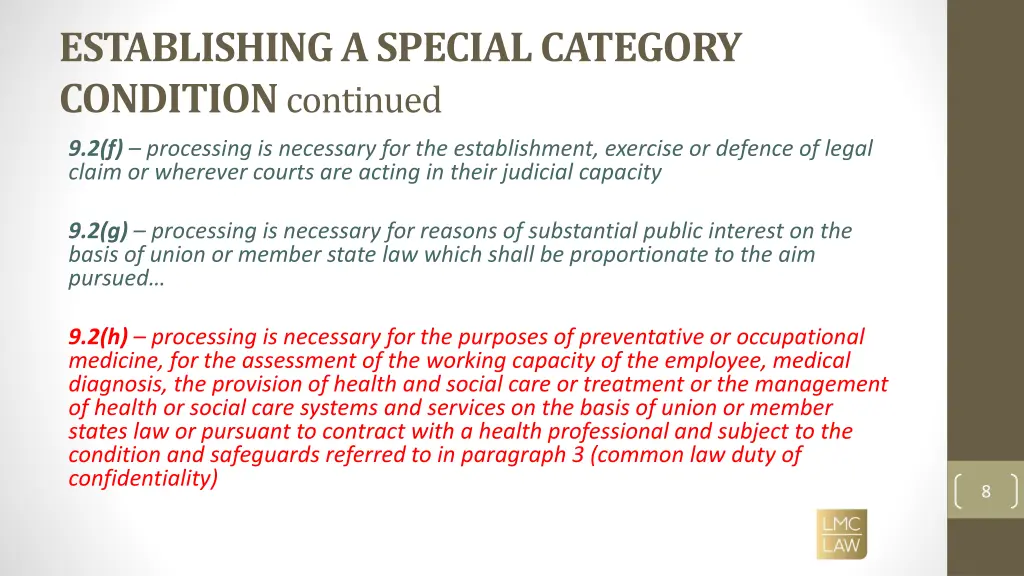 establishing a special category condition 2