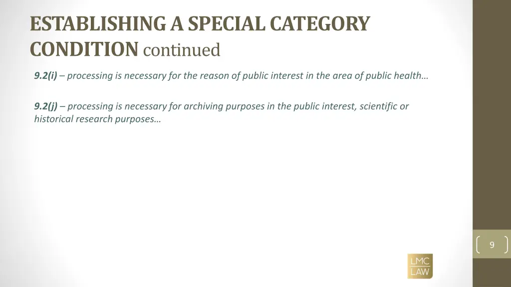 establishing a special category condition 3