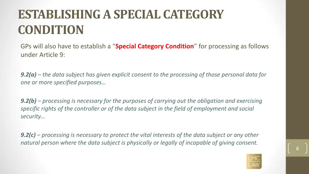 establishing a special category condition