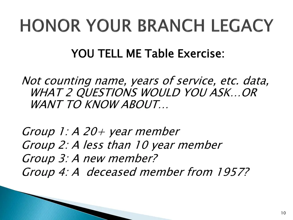you tell me table exercise