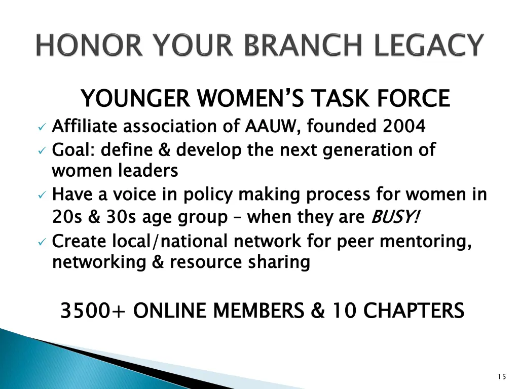 younger women s task force affiliate association