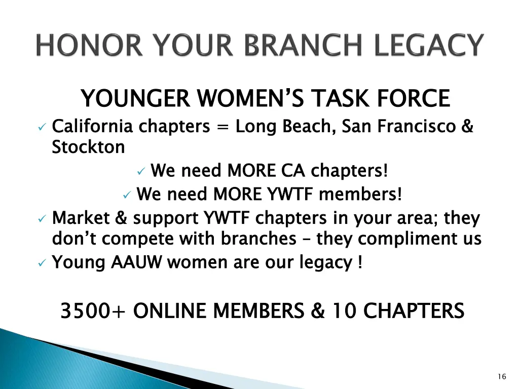 younger women s task force california chapters