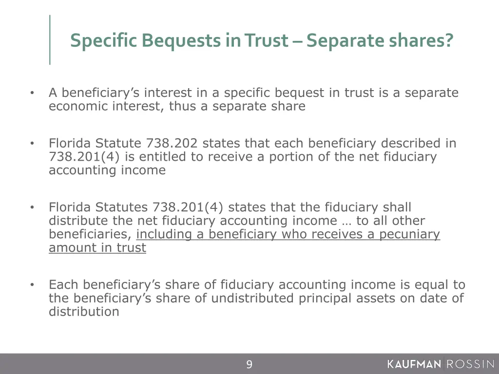 specific bequests in trust separate shares