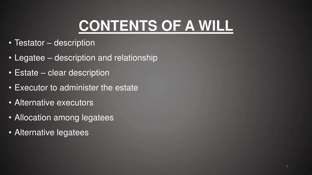 contents of a will testator description