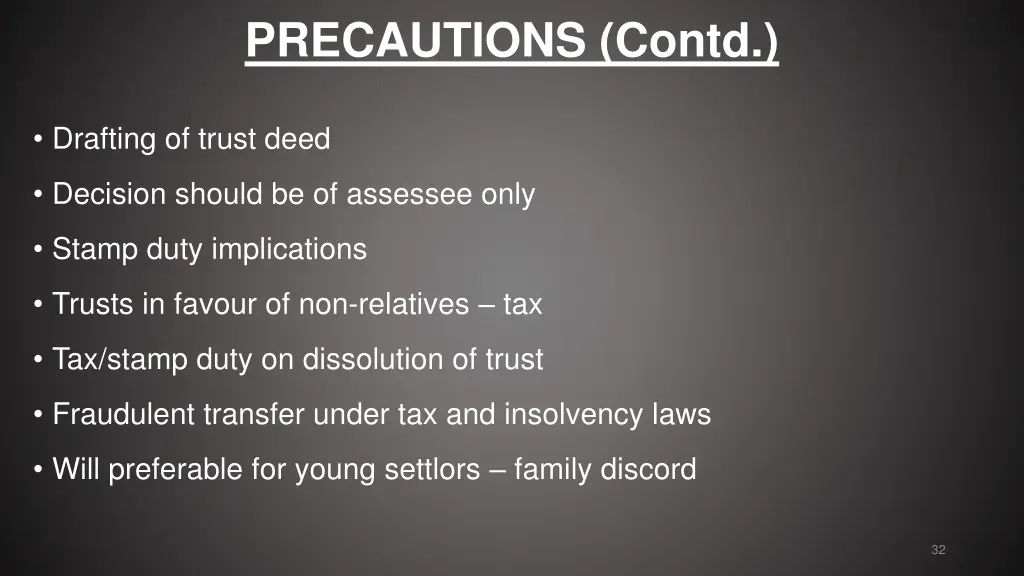 precautions contd