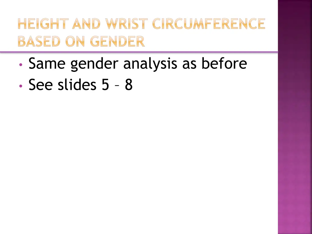 height and wrist circumference based on gender
