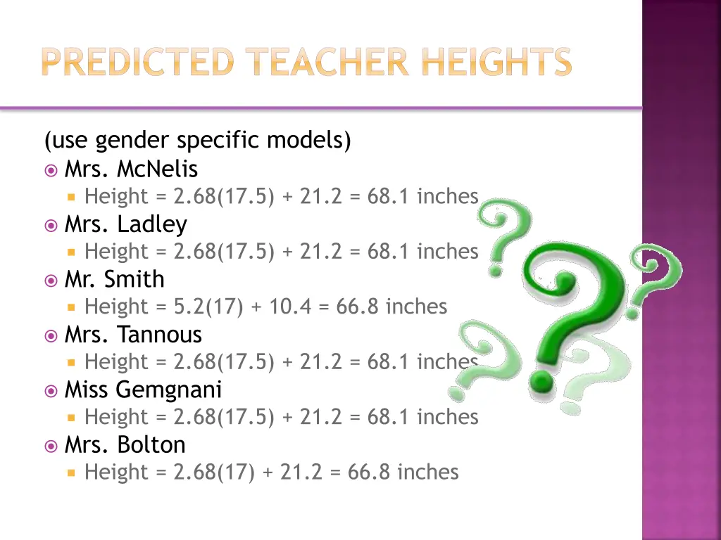 predicted teacher heights