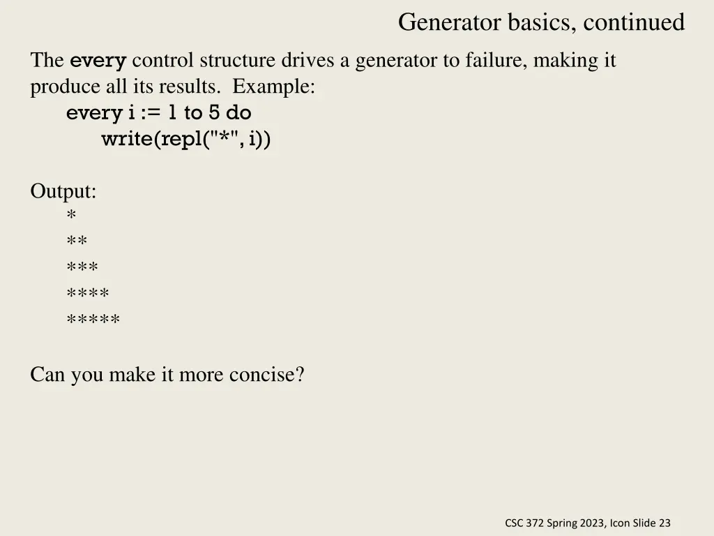 generator basics continued
