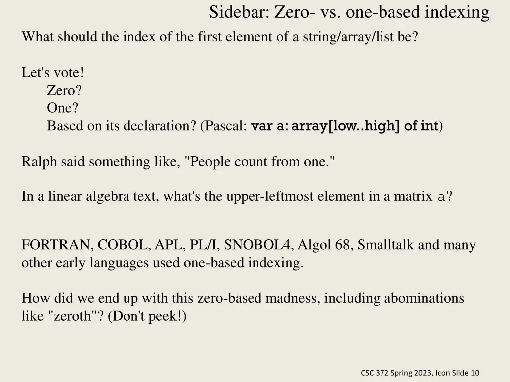 sidebar zero vs one based indexing