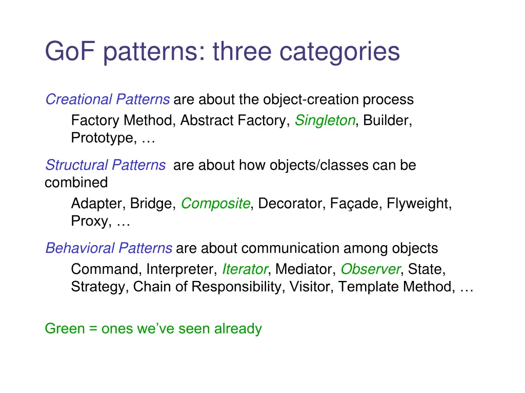 gof patterns three categories