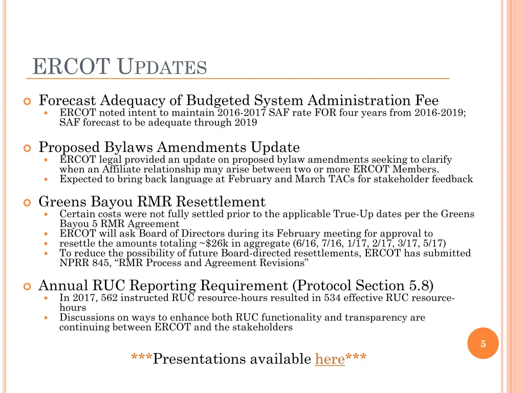 ercot u pdates