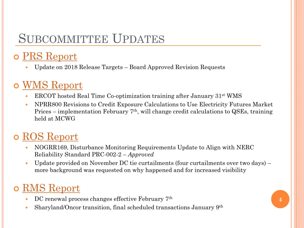 s ubcommittee u pdates