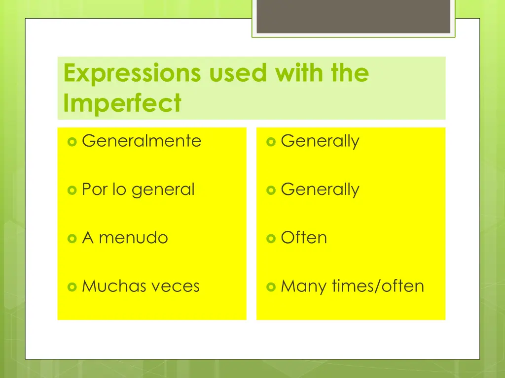 expressions used with the imperfect
