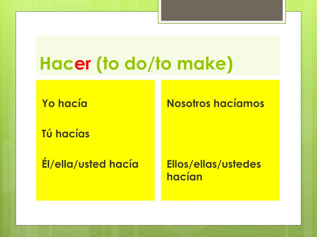 hacer to do to make