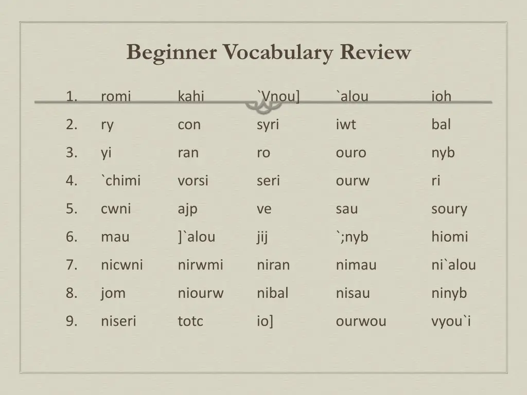 beginner vocabulary review