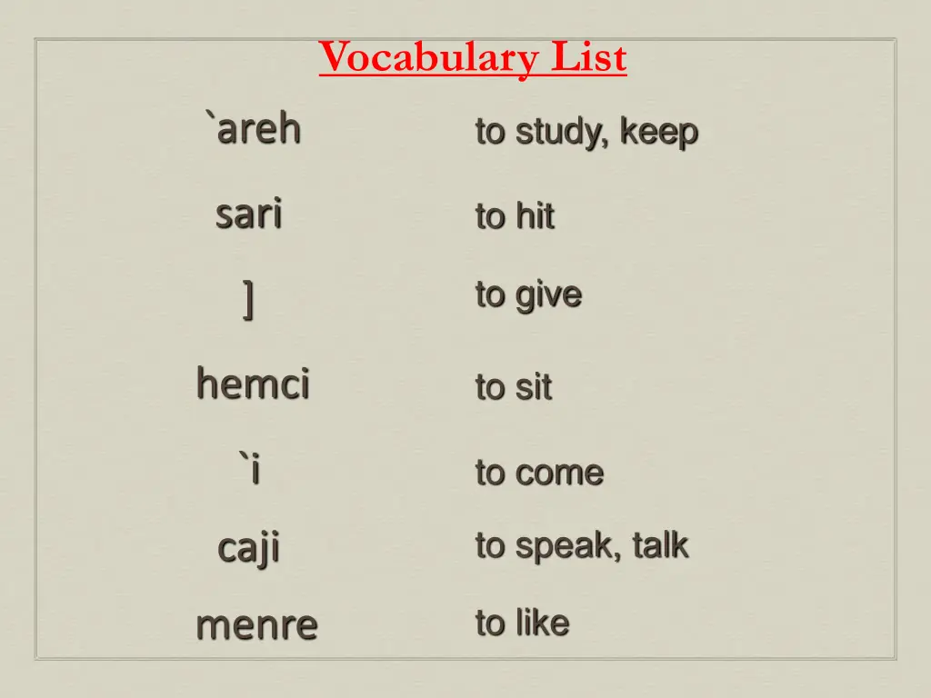 vocabulary list