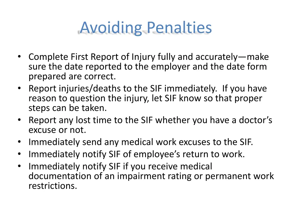 avoiding penalties