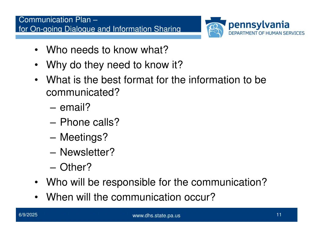 communication plan for on going dialogue