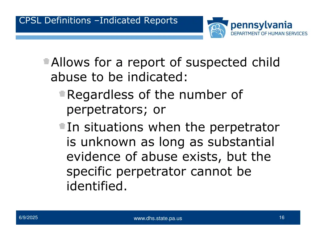 cpsl definitions indicated reports