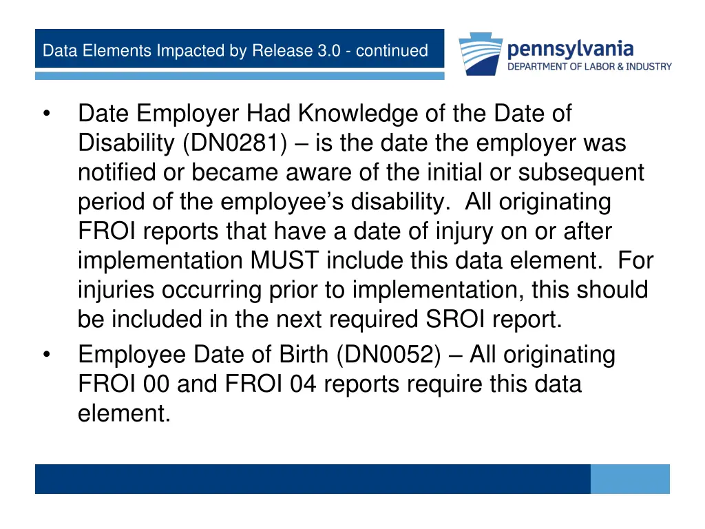 data elements impacted by release 3 0 continued 1