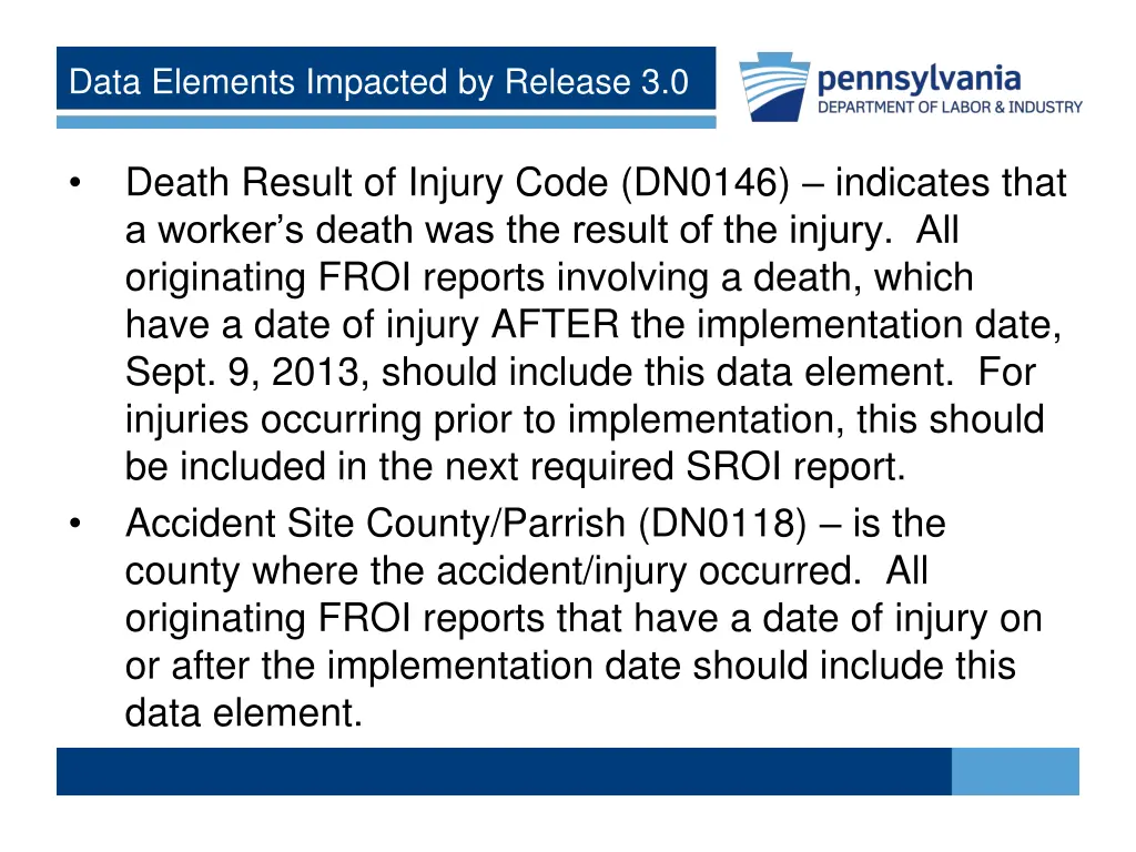 data elements impacted by release 3 0