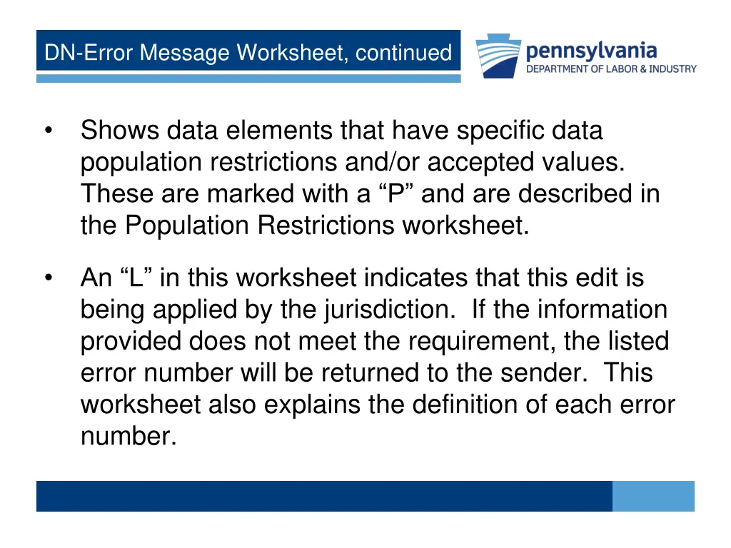 dn error message worksheet continued