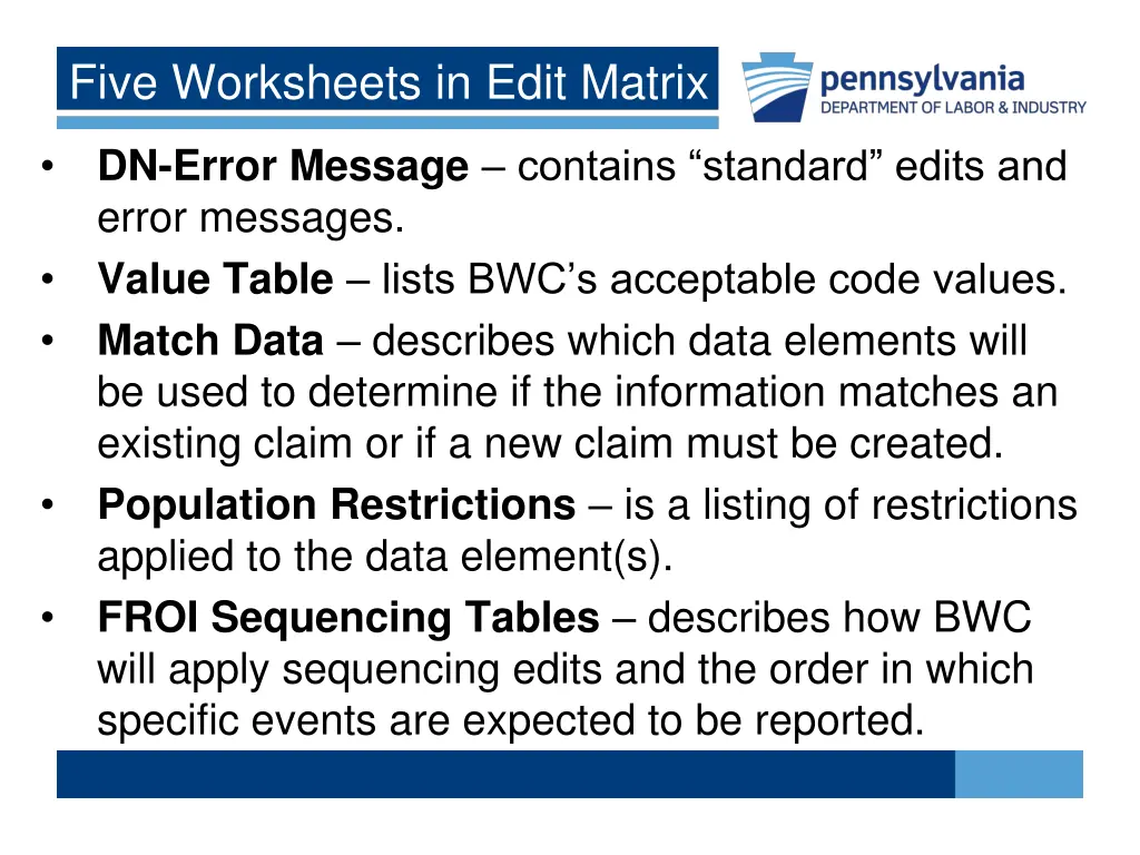 five worksheets in edit matrix