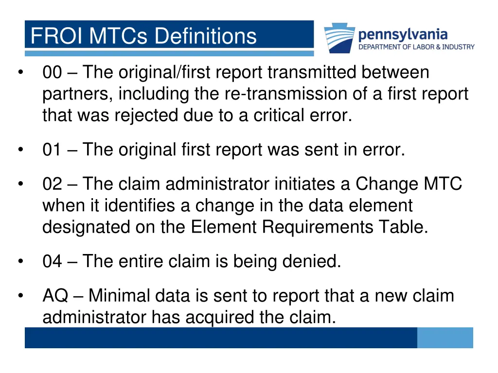 froi mtcs definitions