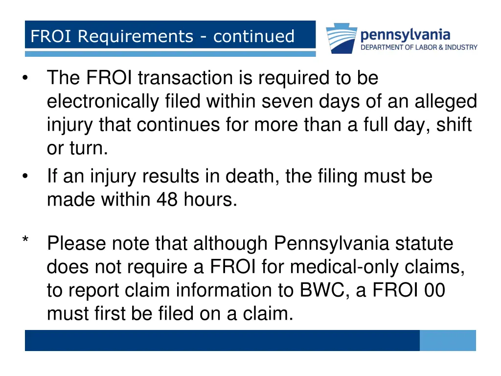 froi requirements continued