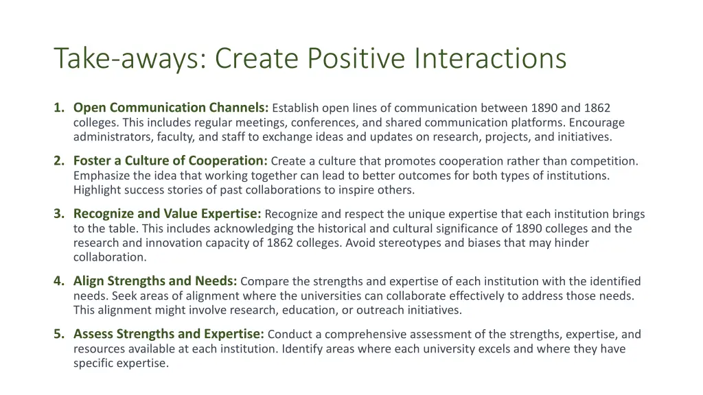 take aways create positive interactions