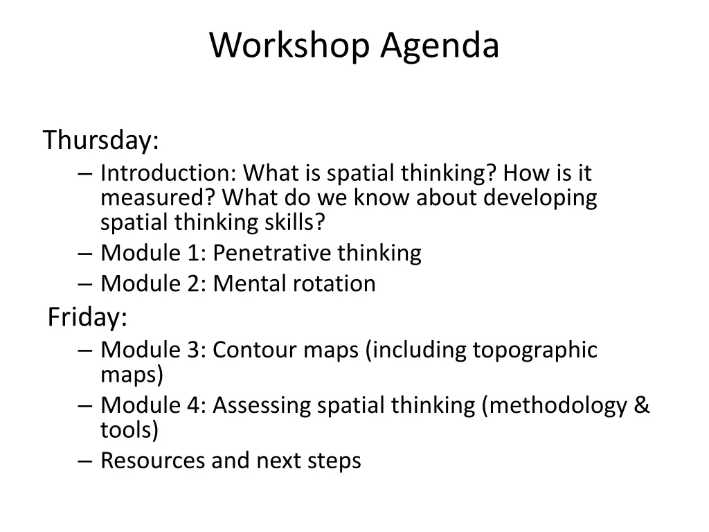 workshop agenda