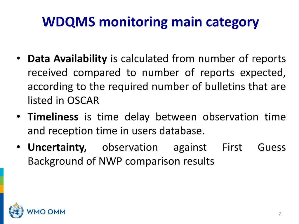 wdqms monitoring main category