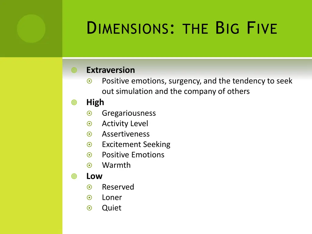 d imensions the b ig f ive
