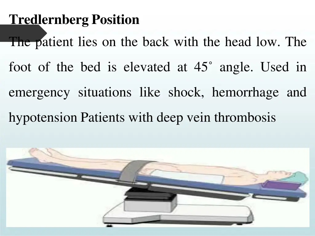 tredlernberg position the patient lies