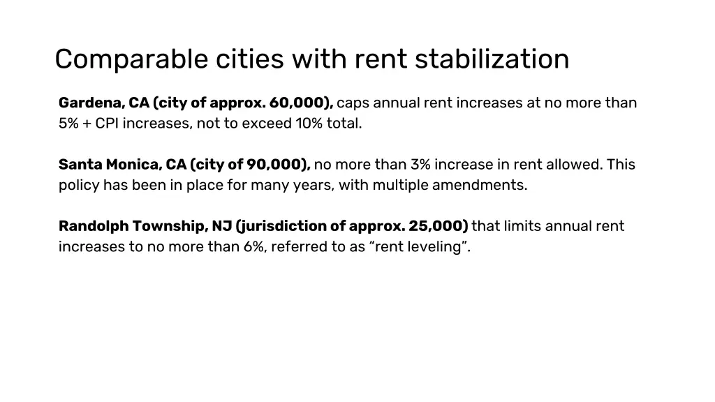 comparable cities with rent stabilization