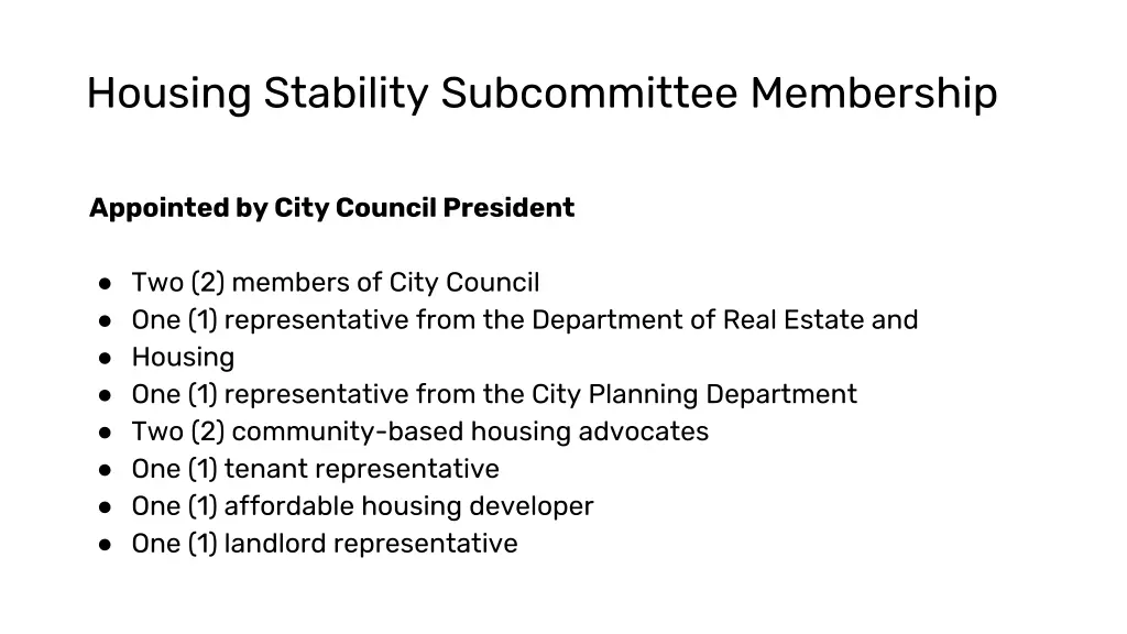housing stability subcommittee membership
