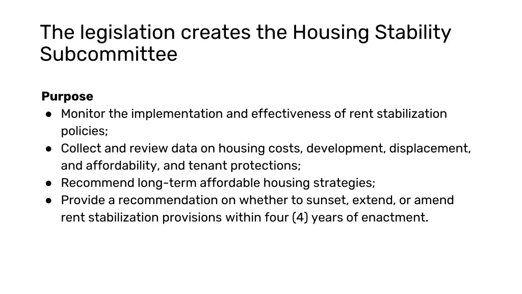 the legislation creates the housing stability