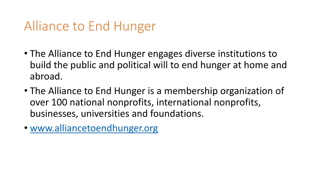 alliance to end hunger